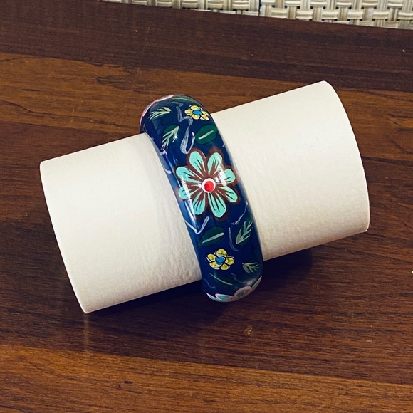 🌟15xHP🌟NWOT Hand Painted Floral Cobalt Blue Bangle - Picture 4 of 7